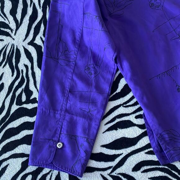 Chicos purple vintage animal print drawing button down collared shirts blouse - Picture 8 of 13